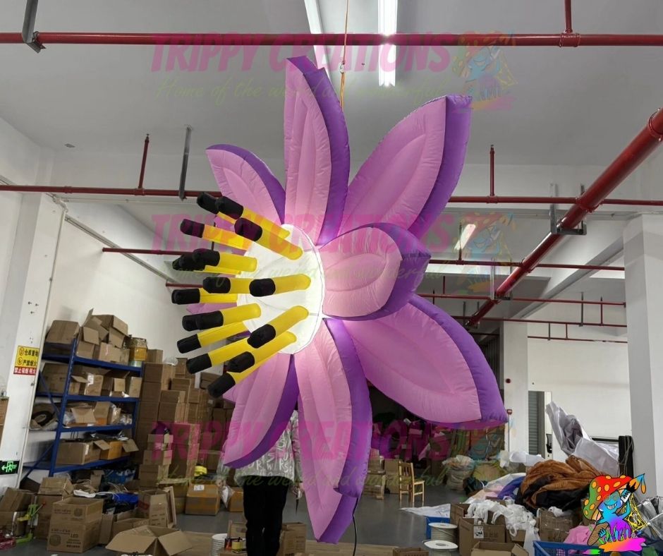 inflatable tropical flower hanging from ceiling for jungle themed party decor