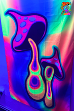 Hippie-themed UV party decorations for a fun, groovy night.
