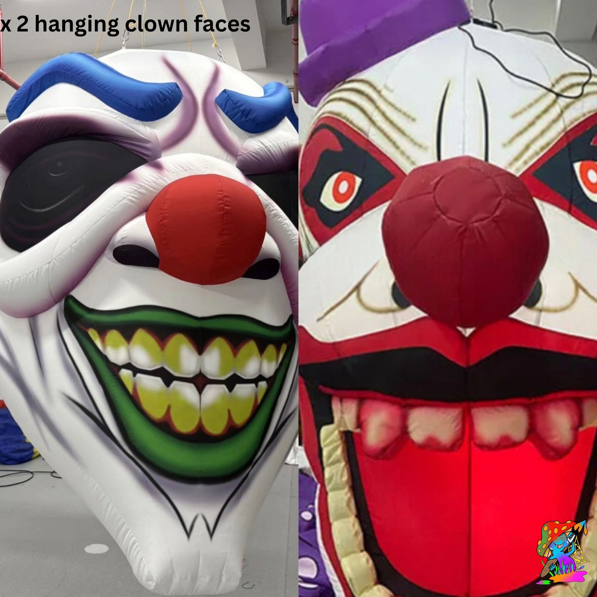 Pack of 2 Inflatable Scary Clown Face Decorations – Hanging Halloween & Circus Party Props for Indoor & Outdoor Use