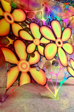 Trippy UV reactive daisy stretch web canopy for festival ceiling decorations
