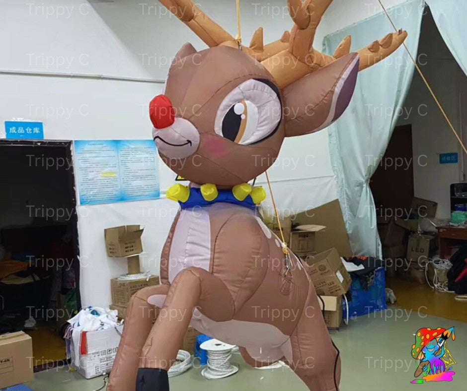Ceiling mounted inflatable reindeer decoration