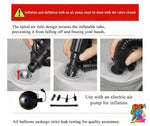 Instructions for inflating and deflating an inflatable object with a valve, featuring text and images of hands using a pump.