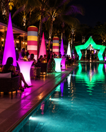 Illuminated inflatable star arch designed as a statement entrance for outdoor events, festivals and celebrations.