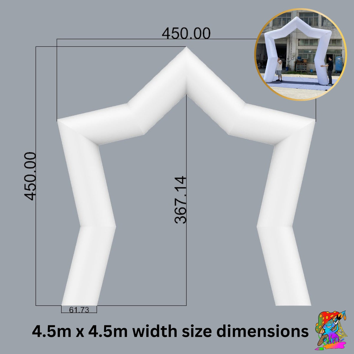 Illuminated star-shaped inflatable archway suitable for evening event styling and decorative photo backdrops.