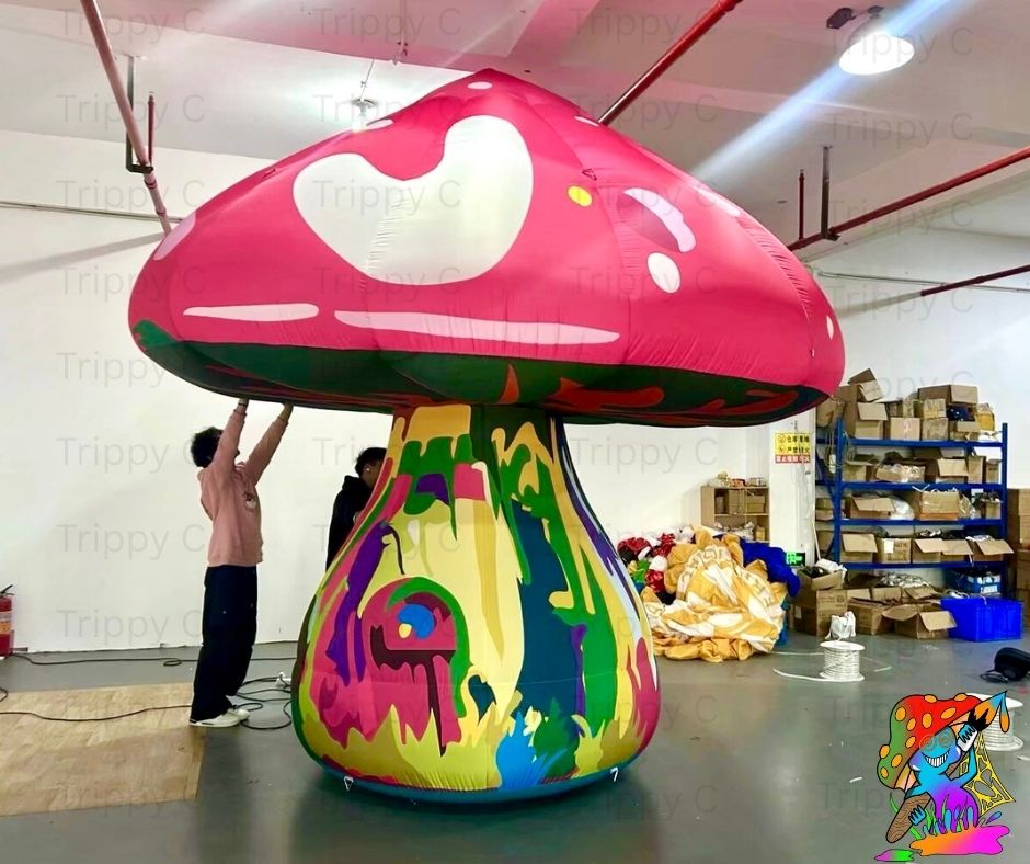 custom made pink inflatable mushroom art installation for festivals