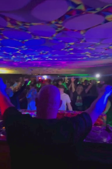 Vibrant UV tapestry hire pack for themed event décor