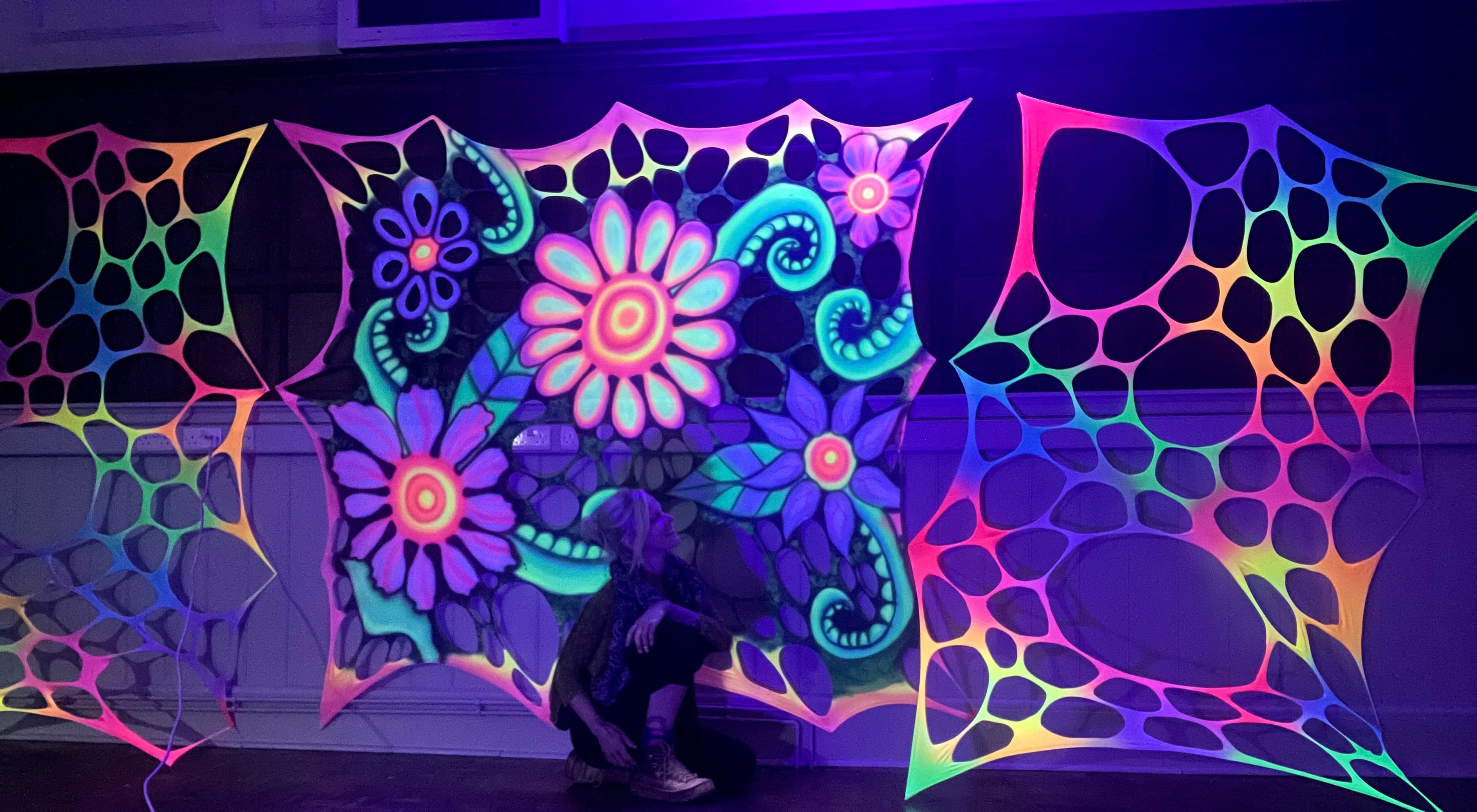 Load video: psychedelic UV party decorations