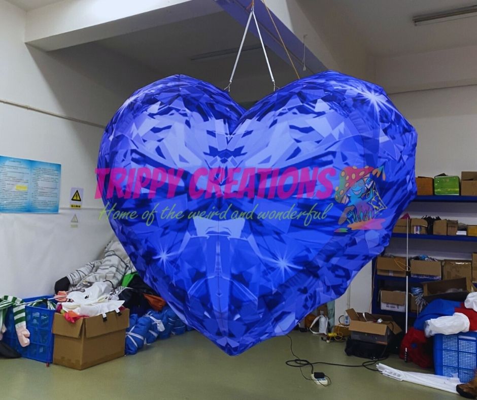 Blue crystal effect inflatable love heart 