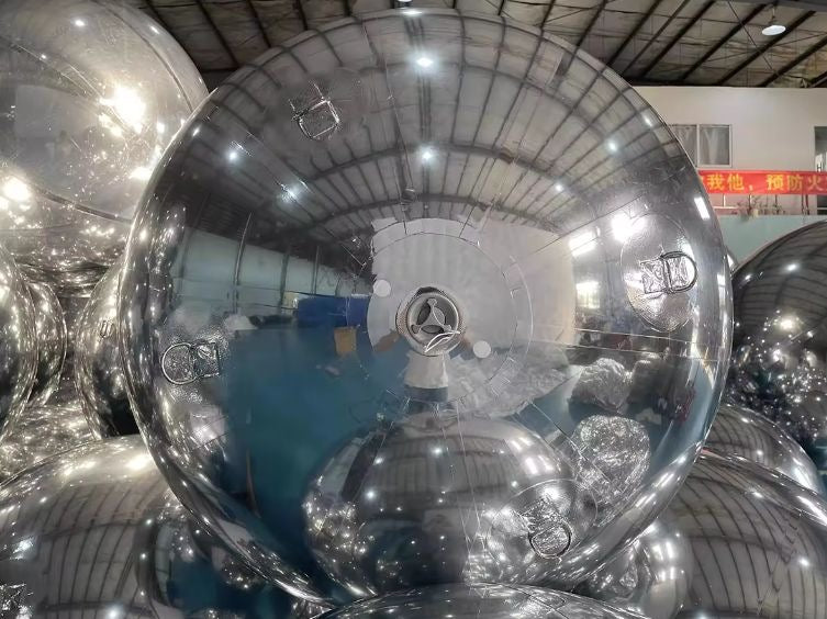 Silver reflective decorative balls in a workshop