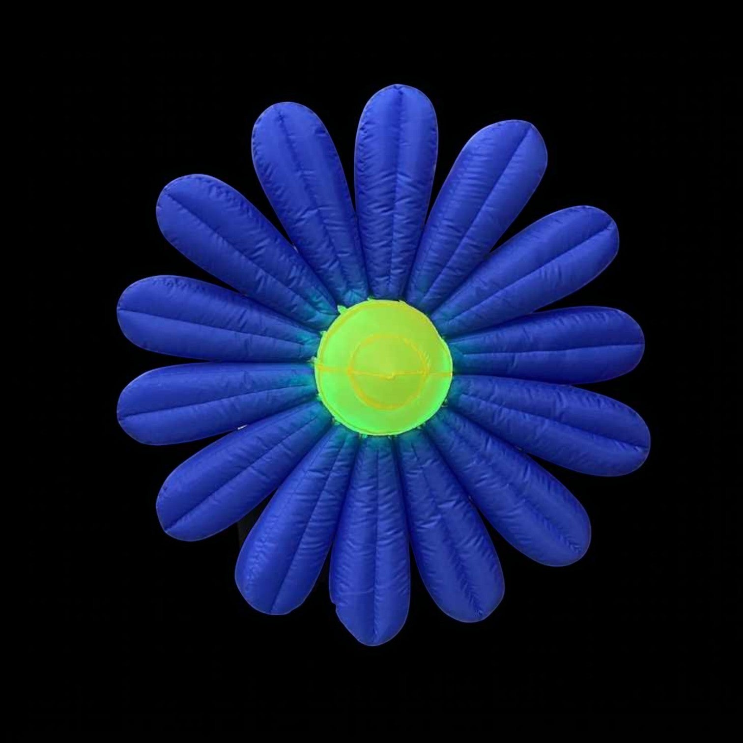 Trippy Creations giant blue inflatable daisy flower decoration with yellow center, polyester taffeta, LED lights, for events