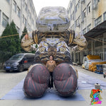Trippy Creations giant inflatable astronaut with LED lights, gold and brown camouflage pattern, standing upright.