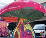 Trippy Creations giant pink fairy mushroom inflatable decoration, 3.5m, Oxford fabric, vibrant psychedelic design.