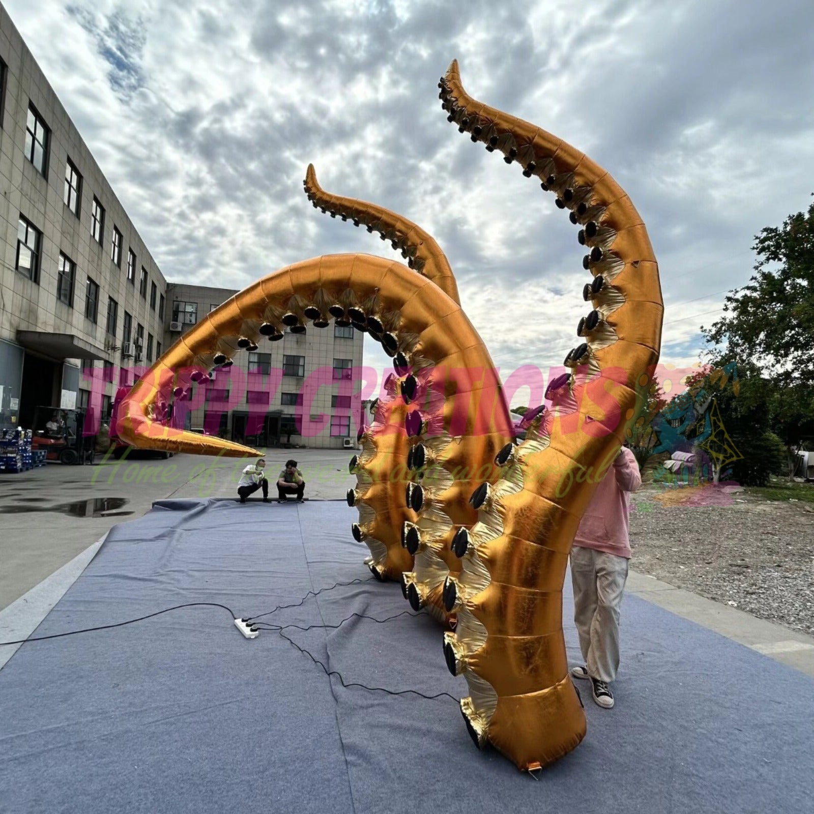 Large gold inflatable tentacle decorations for festivals, stage shows and immersive events
