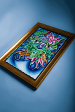 Enchanted woodland creature painting with shimmering gems
