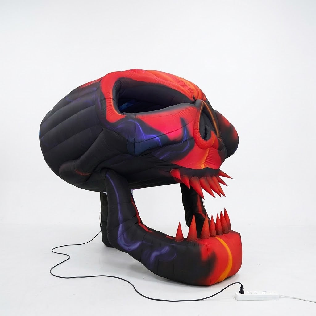 3m Red and Black Inflatable Hanging Skull – Giant Halloween Party Decoration