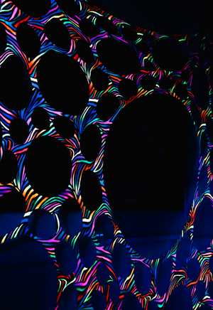 UV Reactive zebra print event decorations, psychedelic decorations