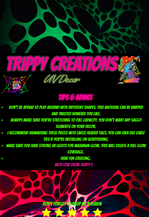 UV Reactive zebra print event decorations, psychedelic decorations